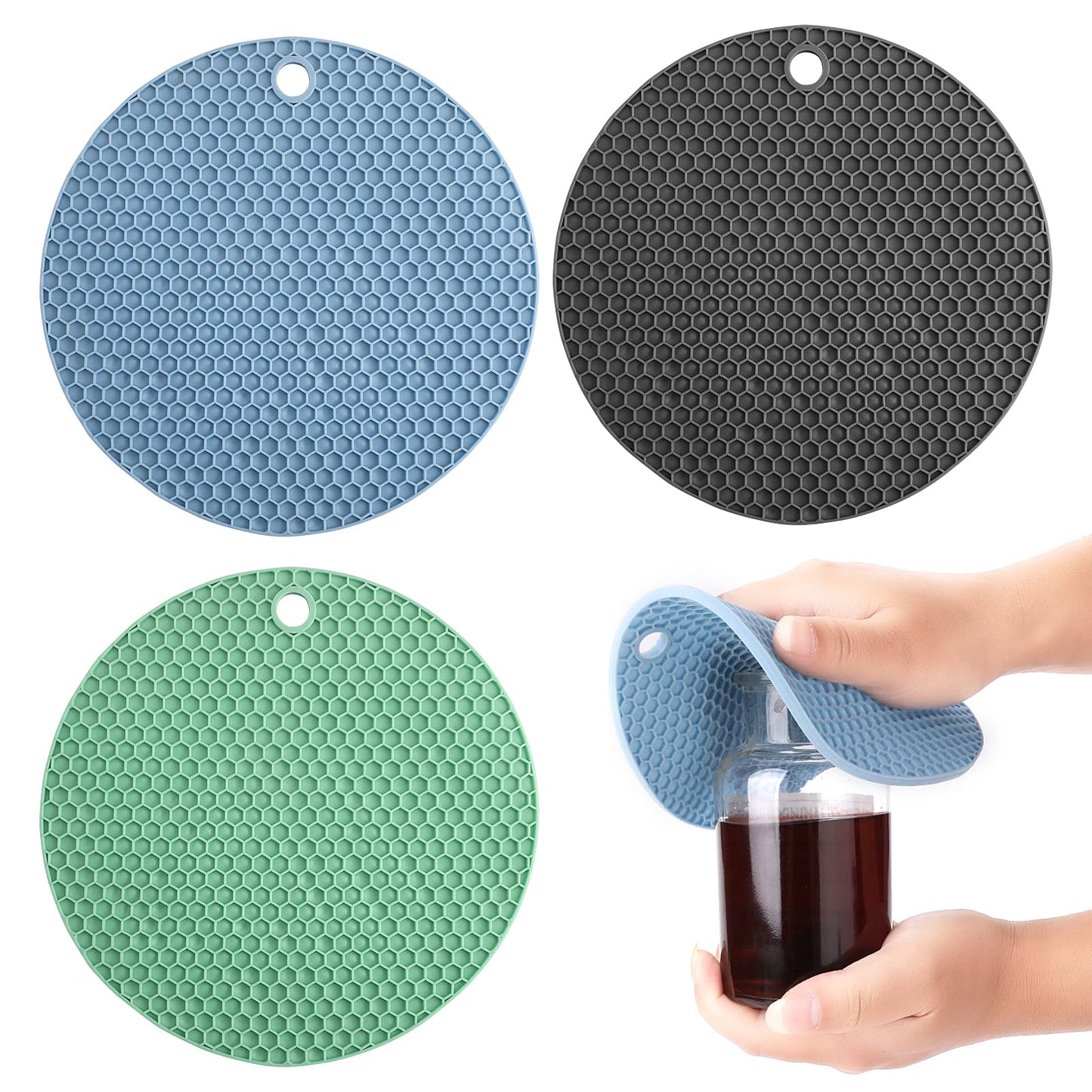 Lusofie 3pcs Silicone Jar Opener Gripper Pad， Rubber Jar Opener Gripper Pad Multi-Purpose Round Honeycomb Jar Opener for Weak Hands Bottle Lid Opener 17cm/6.69Inch