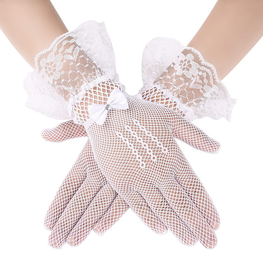 ASTER Women's Short Lace Gloves Floral Lace Gloves Courtesy Summer Gloves Wedding Gloves for Tea Party Prom Evening