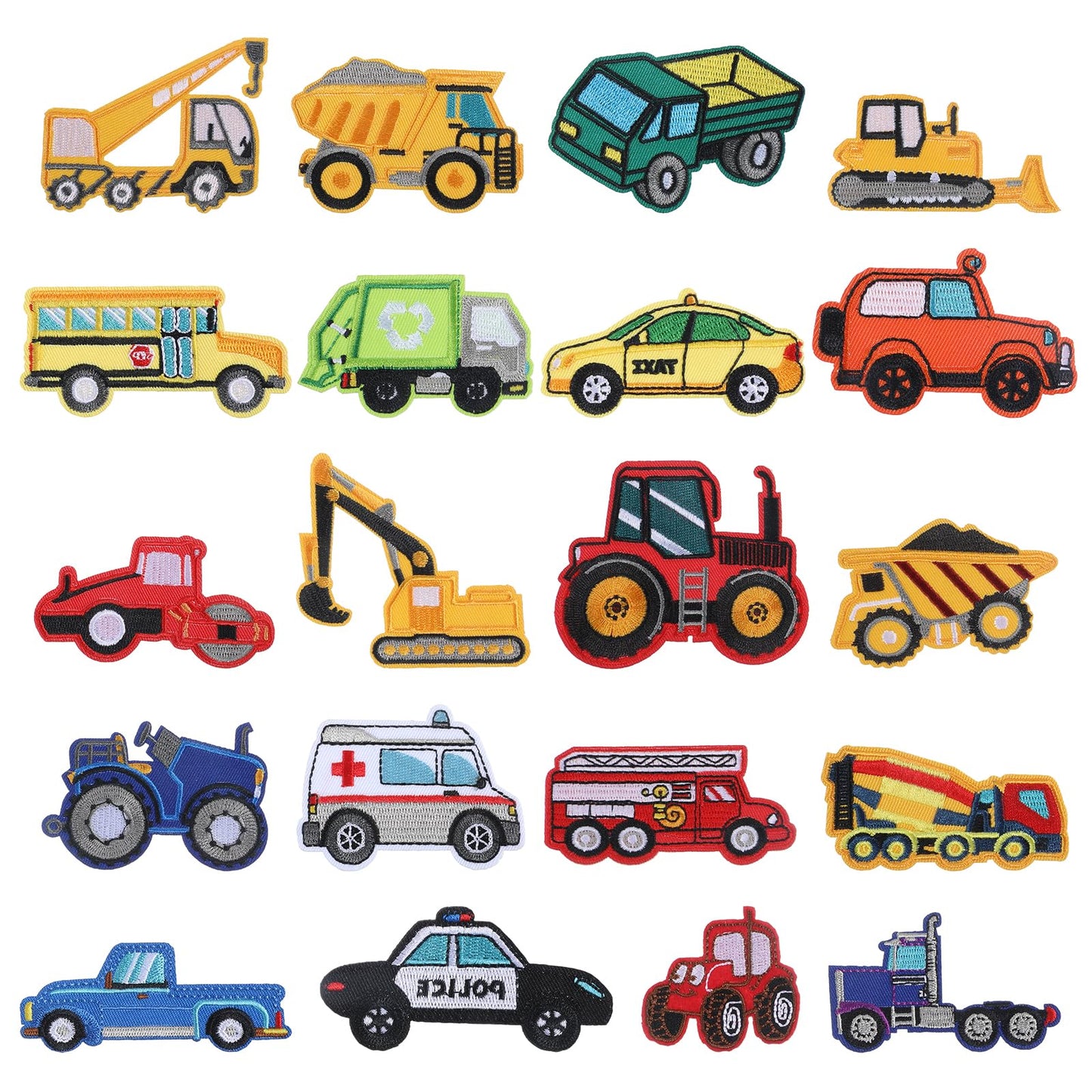20PCS Kids Engineering Vehicle Iron on Patches,Embroidered Patches Iron/Sew on Knee Patch,Construction Vehicles Car Truck Decor Patch for Clothes Hats Jackets Bags Jeans