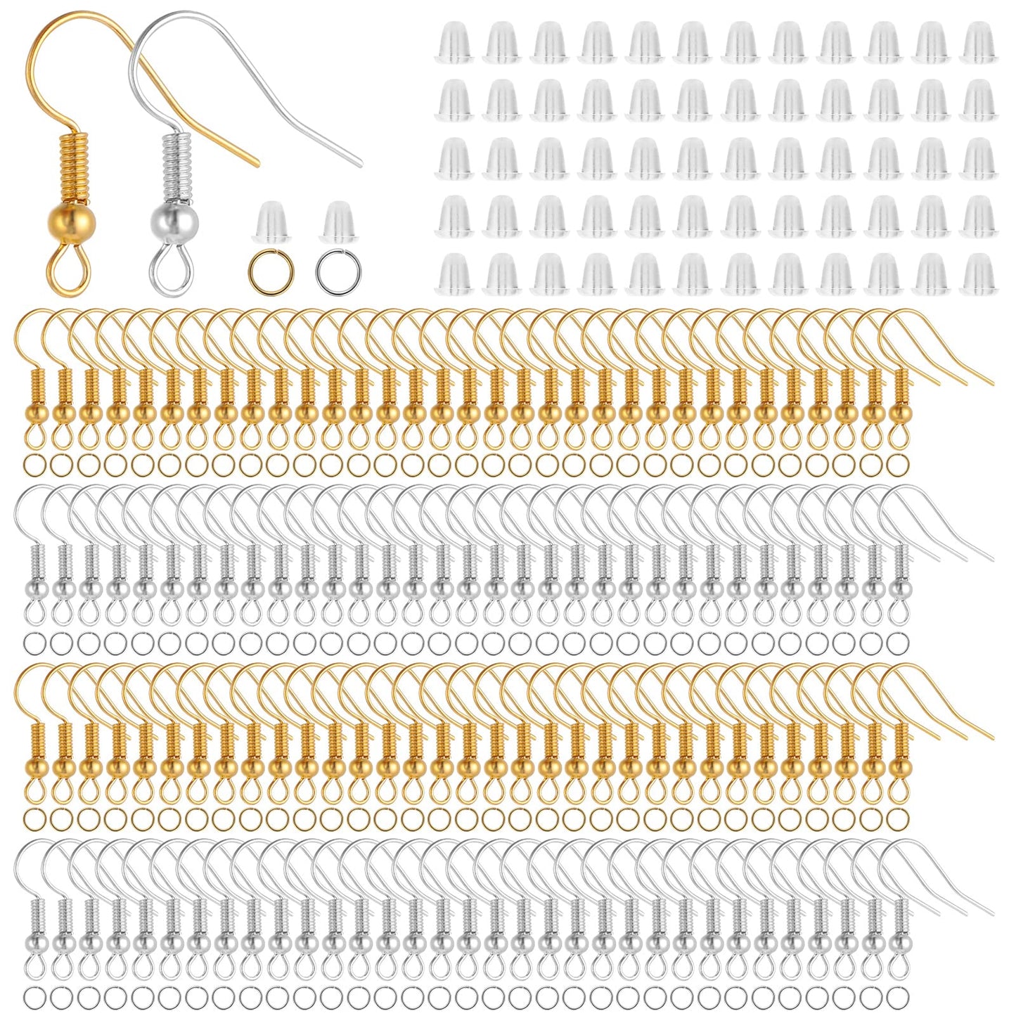 Yolev 450PCS Earring Hooks Kit, Silver/Gold/Rose Gold Hypoallergenic Earring Jewelry Making kit, Includes 150pcs Earring Hooks, 150pcs Clear Earring Backs, 150pcs Jump Rings Earring Making Supplies