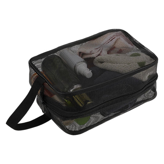 Tucnoeu Mesh Shower Caddy Bag Black Rectangle Bathroom Travel Bag Portable Mesh Toiletry Bag Small Travel Makeup Bag Quick-Dry Shower Mesh Bag for College Dorm, Beach, Gym, Swimming Pool, Yoga