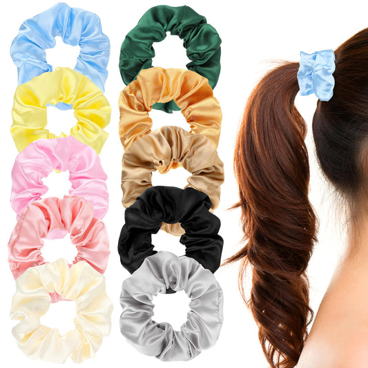 10Pcs Silk Scrunchies Hair Ties Satin Scrunchies for Women Silk Hair Bands Hair Accessories Coloful Scrunchies Oversized Scrunchie Soft Ponytail Holders for Thick Hair Tie