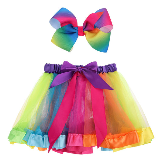 Yolev Girls Tutu Skirt Rainbow Tulle Tutu Skirt Princess Ballet Dance Dress Kid Tutu Skirt with Hair Bow for Children (Rainbow Colors)