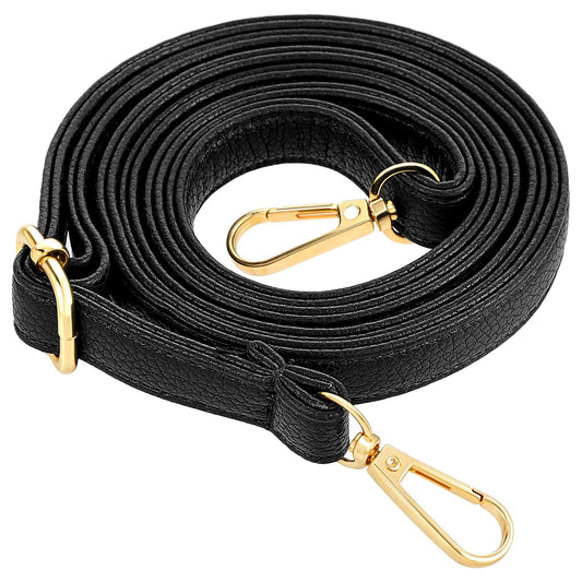 Purse Straps Replacement PU Leather Adjustable Crossbody Straps 0.6 Inch Wide Leather Strap for Bags Handbag with Gold Metal Hook Crossbody Bag Strap Length 75-135cm/30-53inch(Black)