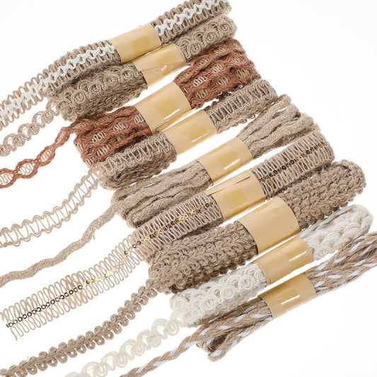 9 Rolls Jute Ribbons Lace Craft Ribbon, 2 Meters Each, Vintage DIY Sewing Craft Supply, Lace Decorative Ribbon for Sewing Crafts Wedding Decoration