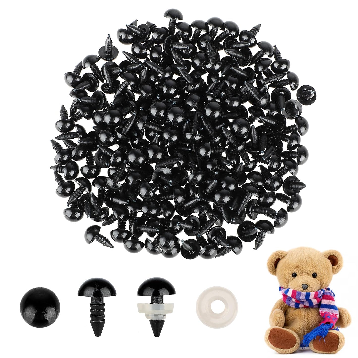 Yolev 200pcs 10mm Black Safety Eyes for with Plastic Washers Safety Eyes Plastic Craft Safety Eyes with Washers Doll Eyes for Stuffed Animals DIY Making Soft Toy Crafts Decorations