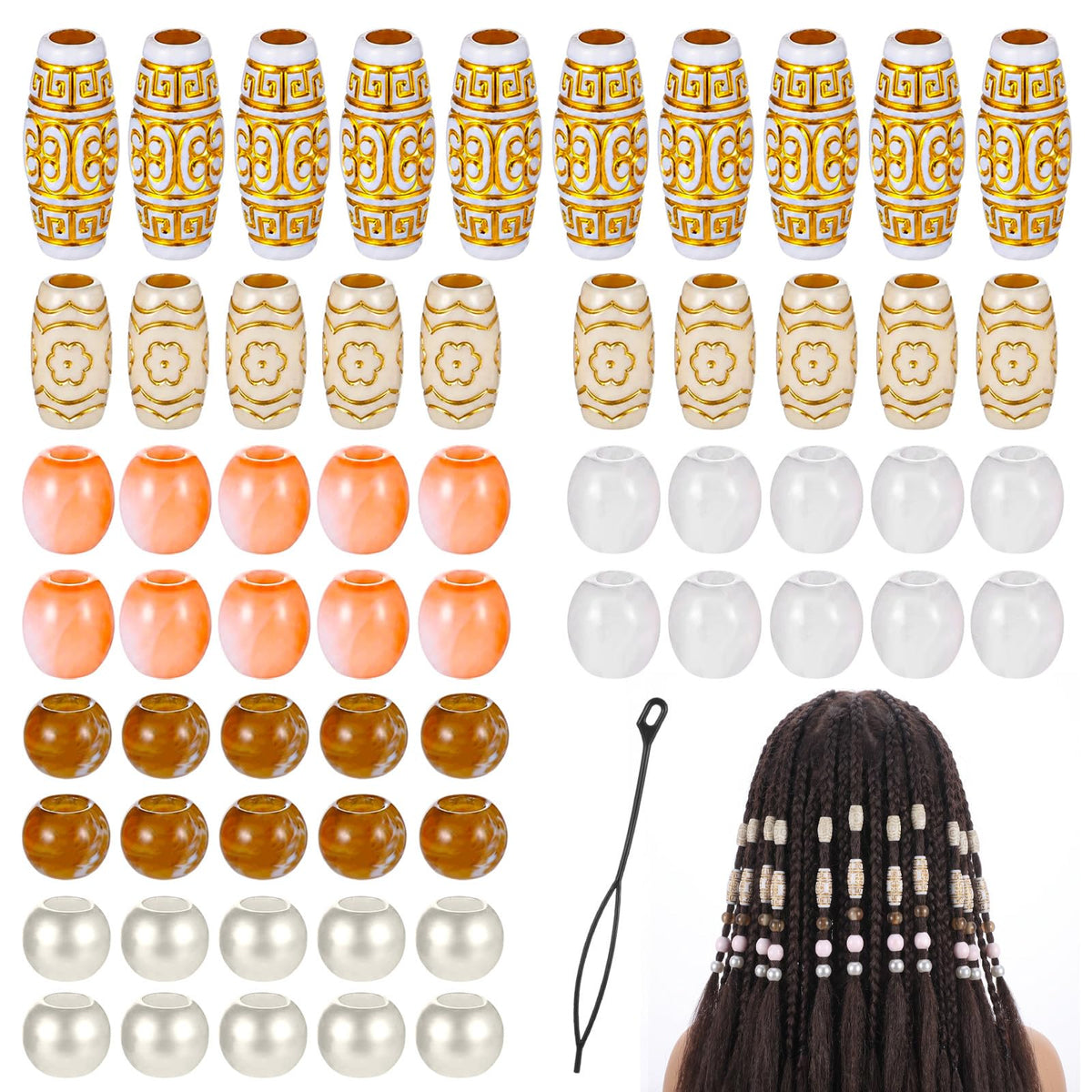 60Pcs Vintage Hair Beads for Braids Multi Shape Loc Jewelry Dreadlock Beads