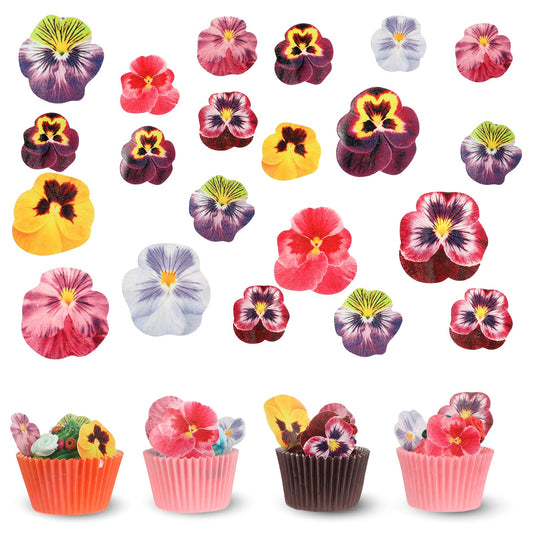 60Pcs Edible Flowers for Cakes Beautiful Pansies Flower Cupcake Toppers Edible Wafer Paper Flower Cake Toppers for Wedding Birthday Baby Shower Party Supplies
