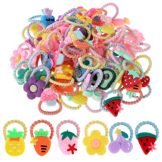 Lusofie 60Pcs Cute Small Girl Hair Ties Mix Colorful Rubber Bands for Hair with Charms, Cartoon Toddler Baby Girl Hair Ties Ponytail Holders for Girls Infants Toddlers Kids Teens and Children