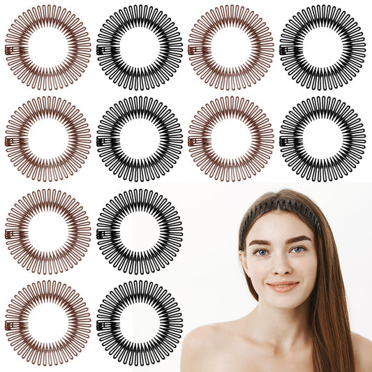 Full Circular Stretch Comb 12 PCS Hair Accessories for Women Zigzag Headband Flexible Plastic Circle Comb 90s Hair Accessories Stretch Headbands for Women Girls