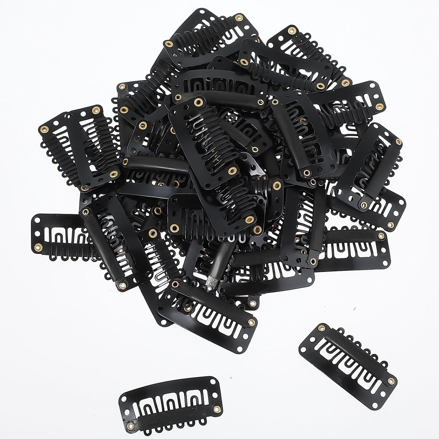 60 PCS Hair Extension Clips Metal Snap Clips for Hair Extensions and Wefts 3.2 cm U Shape Small Hair Wig Clips 6 Teeth to Secure Wig Women Chunni Clips Black