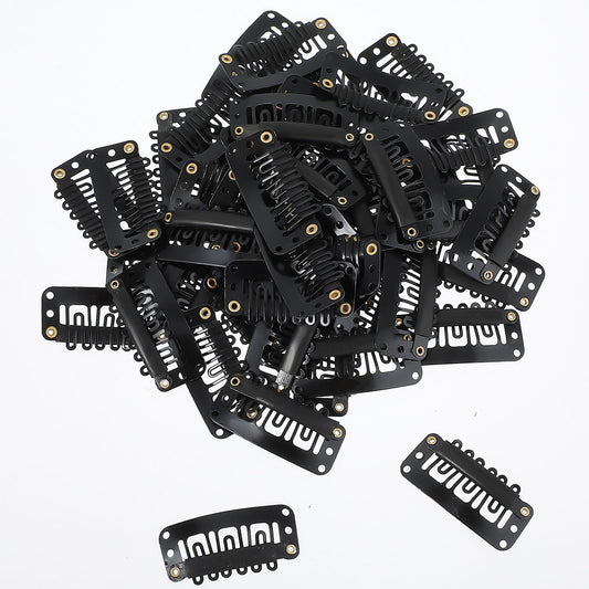 60 PCS Hair Extension Clips Metal Snap Clips for Hair Extensions and Wefts 3.2 cm U Shape Small Hair Wig Clips 6 Teeth to Secure Wig Women Chunni Clips Black