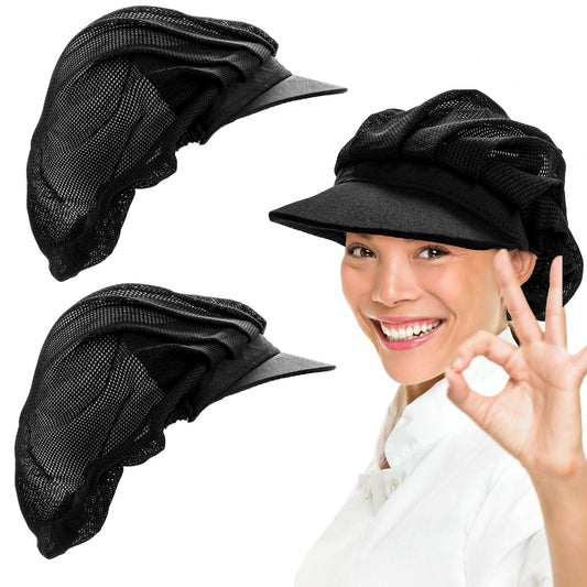 Lusofie 2Pcs Chef Hat Kitchen Baker Cooking Chef Cap Black Food Cotton Cap Restaurant Kitchen Workshop Hair Net Cooling Reusable Bouffant Adjustable Food