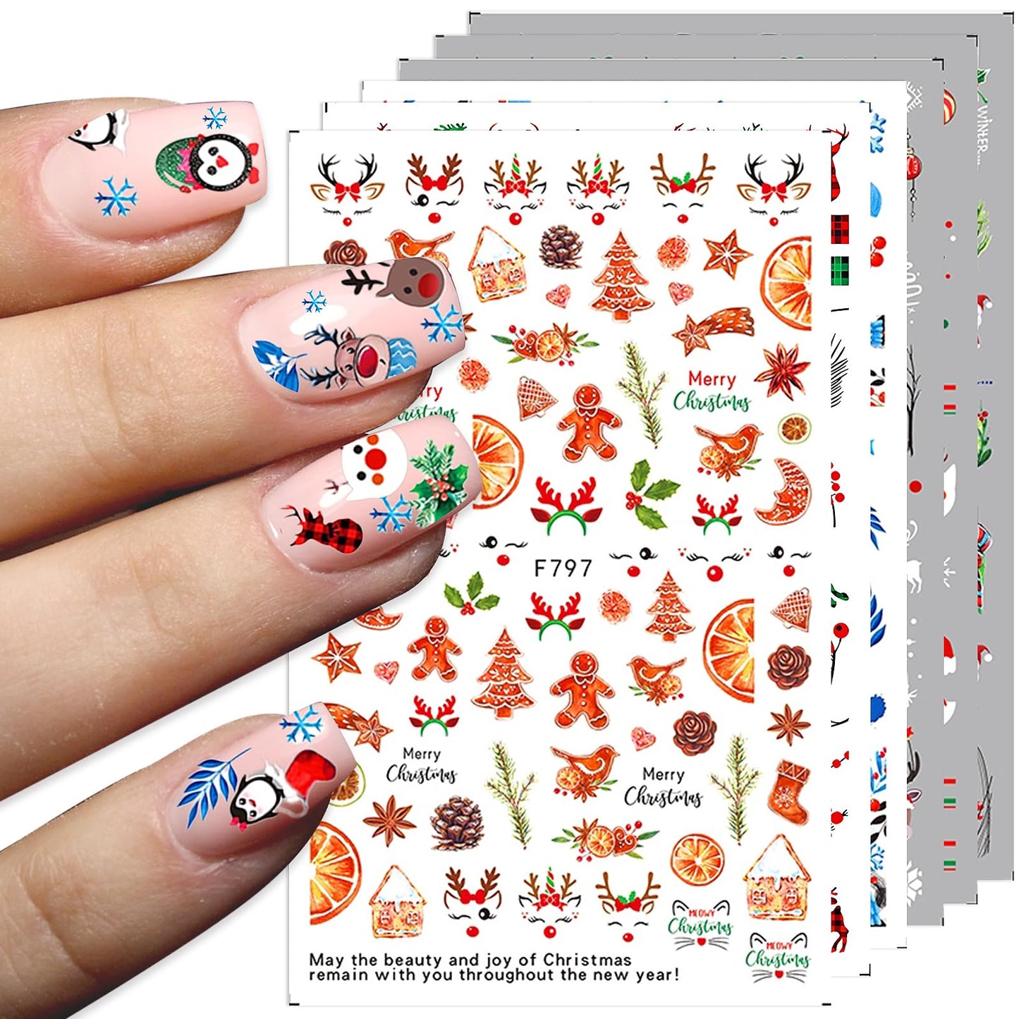 10 Sheets Christmas Nail Stickers Self-Adhesive Christmas Nail Decals Snowflake Santa Claus Reindeer Snowman Nail Art Stickers for Women Girls Holiday Nail Art Decoration Accessories