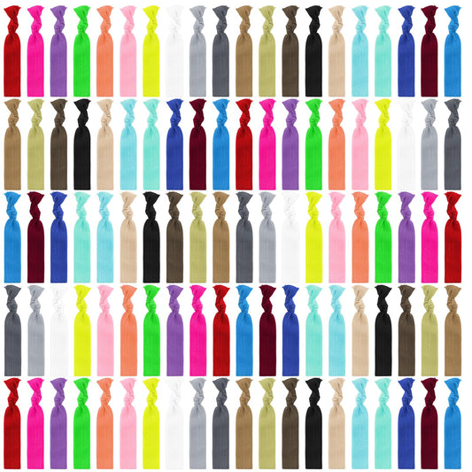 100Pcs No Crease Flat Hair Ties Knotted Ponytail Holders No Break Hair Bands Elastic Ribbon Hair Ties for Women Girls(Multi-colored)