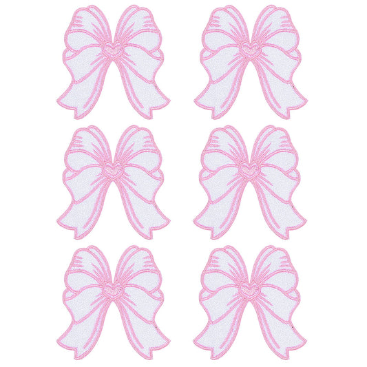 6Pcs Bow Patches,Bow Chenille Patches Iron On,Pink Bow Patches for Clothes Embroidery Sewing for Backpack Jeans DIY Hats