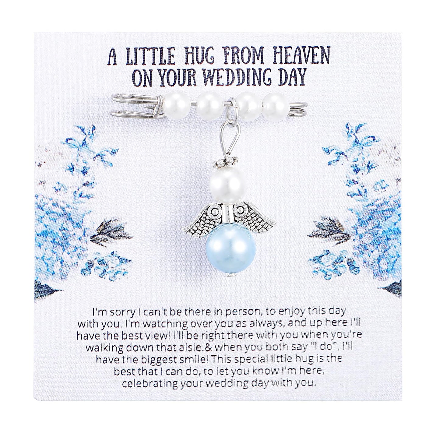 Something Blue Gift for Bride - Angel Wings Bridal Bouquet Charm, Bridal Shower & Wedding Gifts from Mom Sister Friend, Guardian Angel Charm Brooch Pin Attaches to Bridal Bouquet Garter Dress