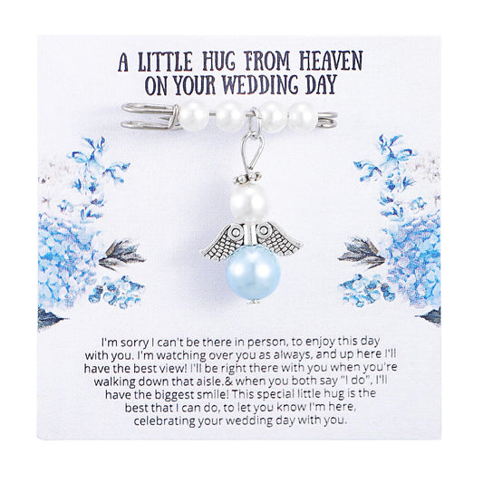 Something Blue Gift for Bride - Angel Wings Bridal Bouquet Charm, Bridal Shower & Wedding Gifts from Mom Sister Friend, Guardian Angel Charm Brooch Pin Attaches to Bridal Bouquet Garter Dress