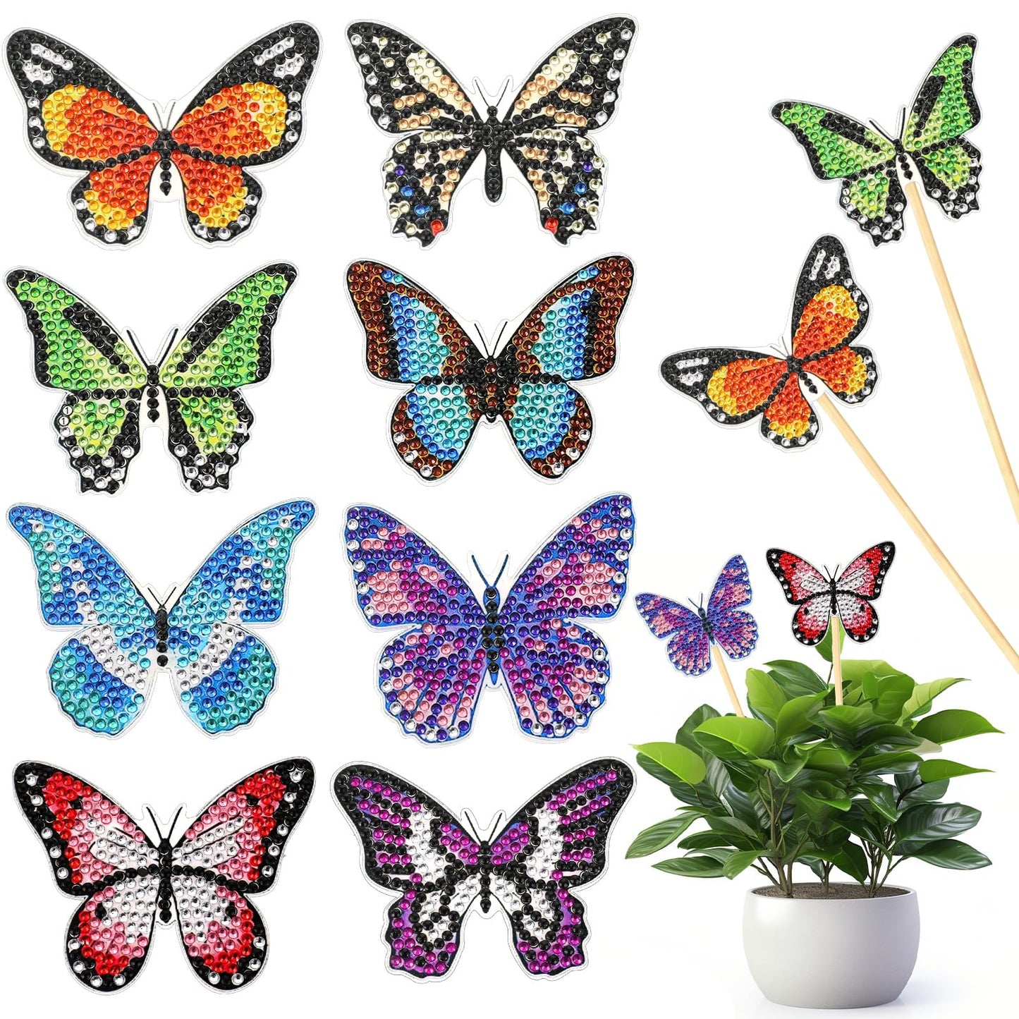 8 Pcs Butterfly Diamond Art Kits for Adults Diamond Arts Kits for Garden Decor Diamond Dot Kits Personalised Crystal Painting Kit Butterfly Stakes Diamond Art Painting Kits for Kids Adults Craft Art