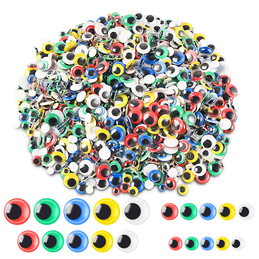1000 Pcs Wiggly Eyes for Crafts, Sticky Googly Eyes Funny Wiggle Googly Eyes Self-Adhesive Googly Eye Stickers with Multi Colors and Sizes for DIY Crafts Decoration (6/8/10/12mm)