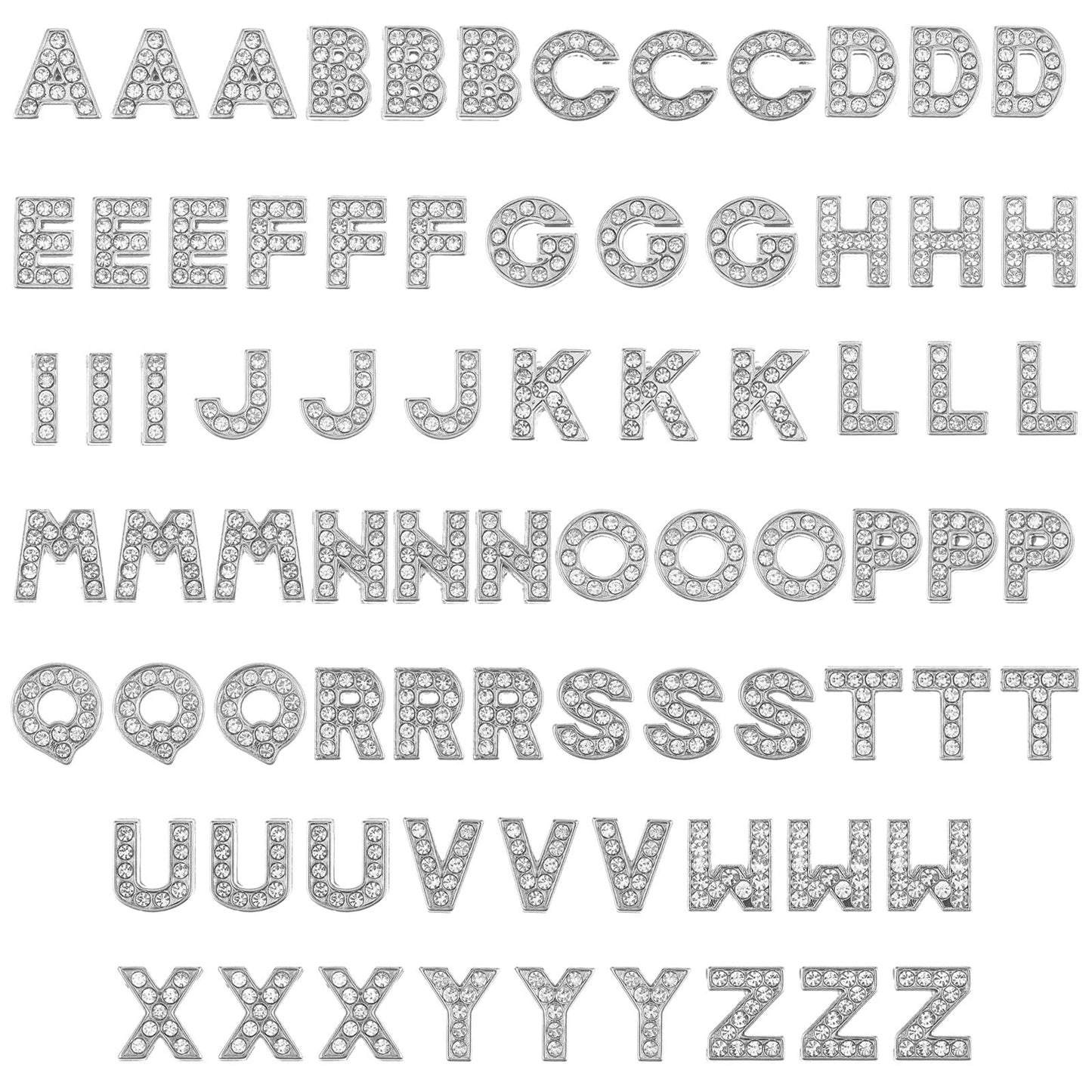 Tucnoeu 78Pcs Rhinestone Letters Charms,A-Z 8mm Full Rhinestones Slide Alphabet Letters for DIY Wristbands Bracelets Alloy Letter Charms for Jewelry Making Crafts Charms (3 Set A-Z)