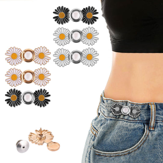 6 Sets Pant Waist Tightener Adjustable Waist Buckle No Sewing Required Jean Buttons for Loose Jeans Daisy Flower Pants Button Tightener
