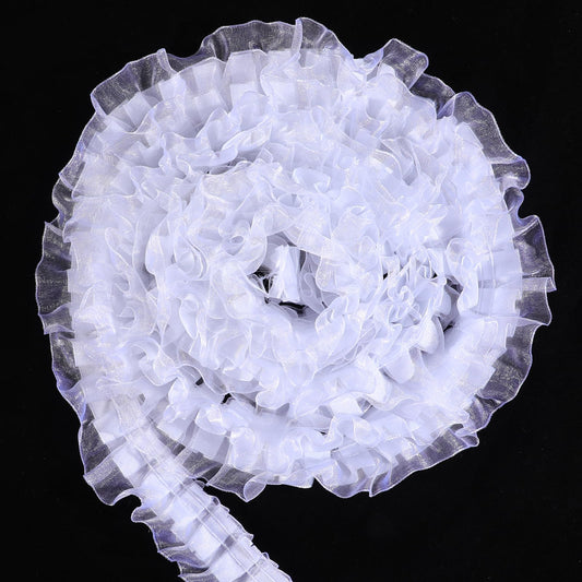 10 Yards 2 Layer Satin Organza Lace Edge,1.57 inch Vintage Pleated Snow Yarn Lace Trim Ribbons Ruffle Trim for Wedding Applique Clothing Sewing Craft DIY Decor