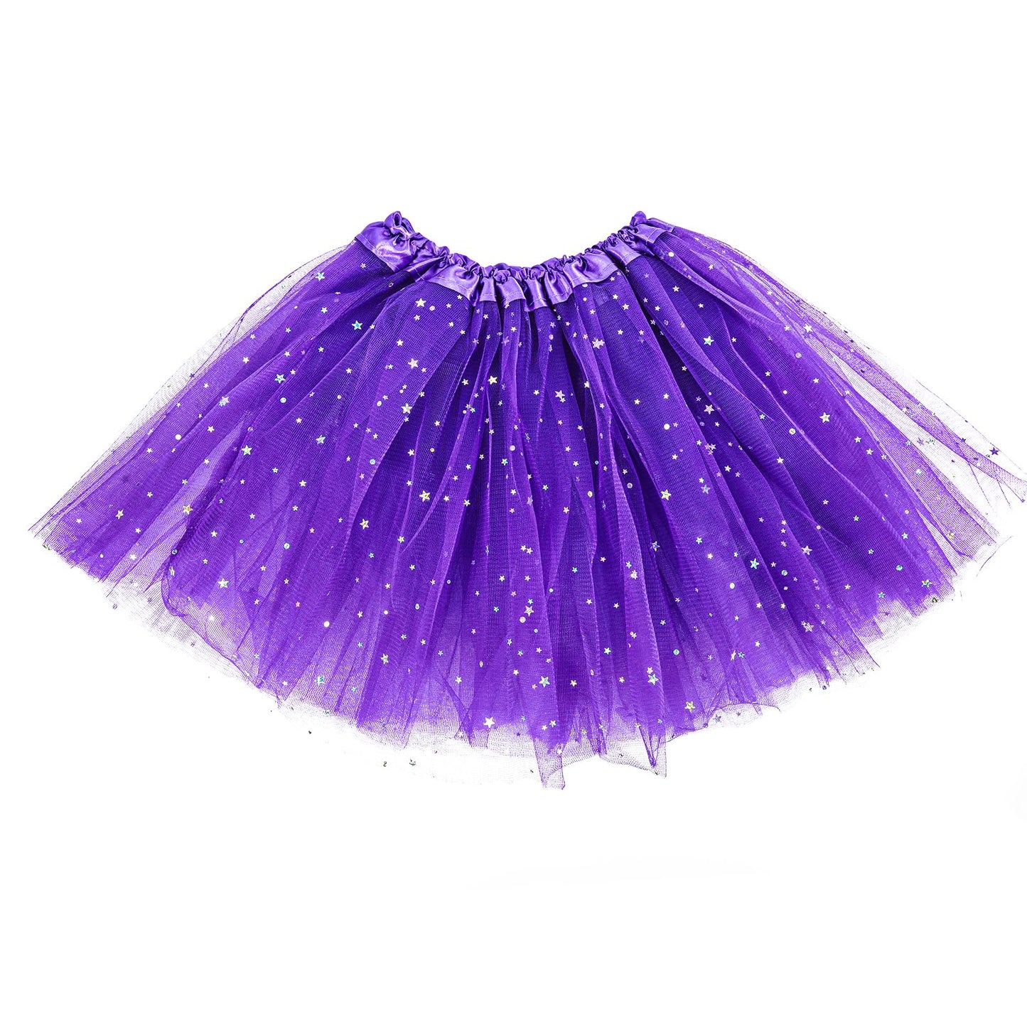 Yolev Tutu Skirts for Women Adult Elastic 3 Layered Tulle Tutu Skirt with Sequin Stars Retro 80's Festival Skirt (Dark Purple)