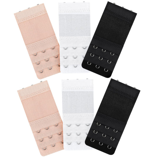 Lusofie 6 Pack Elastic Bra Extenders 3 Hook 3 Row Soft and Comfortable Bra Strap Extender Bra Band Extender for Women (3 Colors)