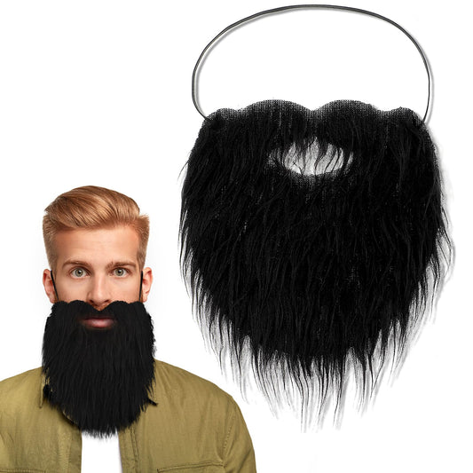Fake Beard Costume Realistic Beard with Elastic Rope Easy To Wear Fake Mustache Old Man Woman Costume Beard For Adult Halloween Christmas Cosplay Party Accessories(Black)