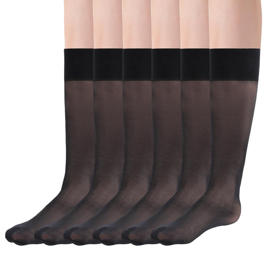 HaiFafafaing 6 Pairs Women's Sheer Nylon Ankle Socks Crew Stocking Socks Ultra Thin See Through Anti-Slip with Reinforced Toe for Women Girls(Black)