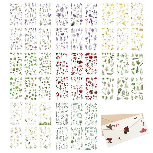 700 pcs 48 Sheets Flower Scrapbook Stickers for Crafts Pressed Flower Stickers Transparent Decoration Waterproof Flowers Cute Stickers for Scrapbooking Art DIY