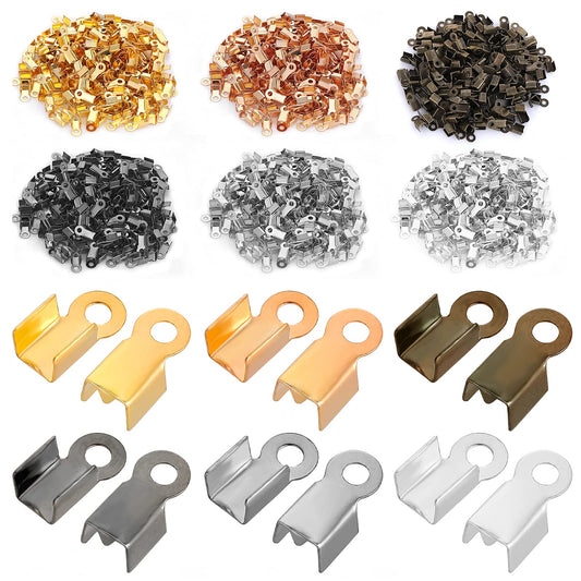 Yolev 1200Pieces Fold Over Clasp Cord Ends Terminators Crimp End Tips Leather Ribbon Ending Clasp Tips Jewelry Connector for Necklace Bracelet Jewelry Making