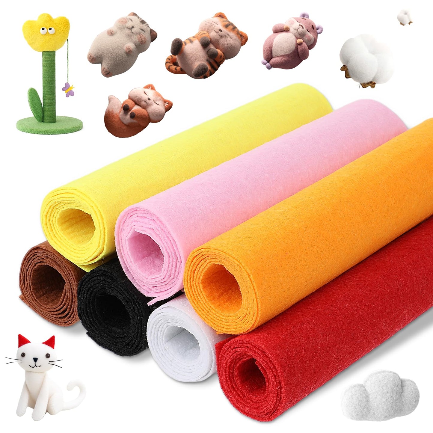 7 Pcs Felt Fabric Sheet brown 35×8 Inch black felt squares cream Assorted 1mm Thick Felt Fabric DIY Craft Square Felt Pack Patchwork Craft Supplies Sewing Projects