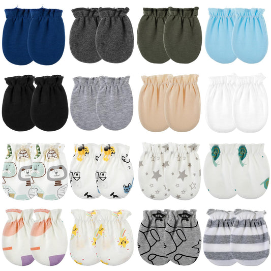Lusofie 16 Pairs Cotton Baby Mittens Soft Newborn Mittens 0-6 Months Newborn Mittens No Scratch Elastic Baby Gloves For Infant Baby Newborn Essentials