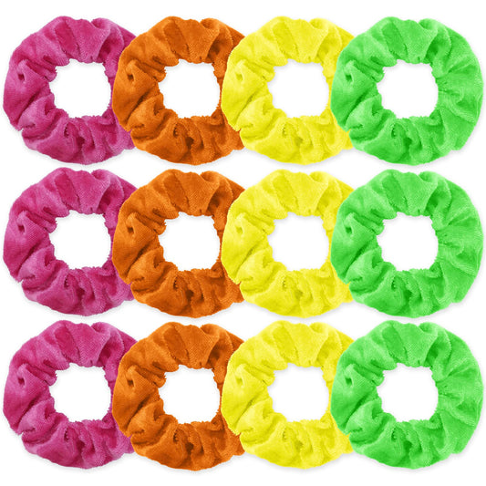 Yolev 12 Neon Scrunchies for Hair 80s, Premium Velvet Soft Hair Scrunchy, Solid Colors Thick Elastic Bands, Scrunchies Hair Ties Hair Bands Ponytail Holder for Women Girls