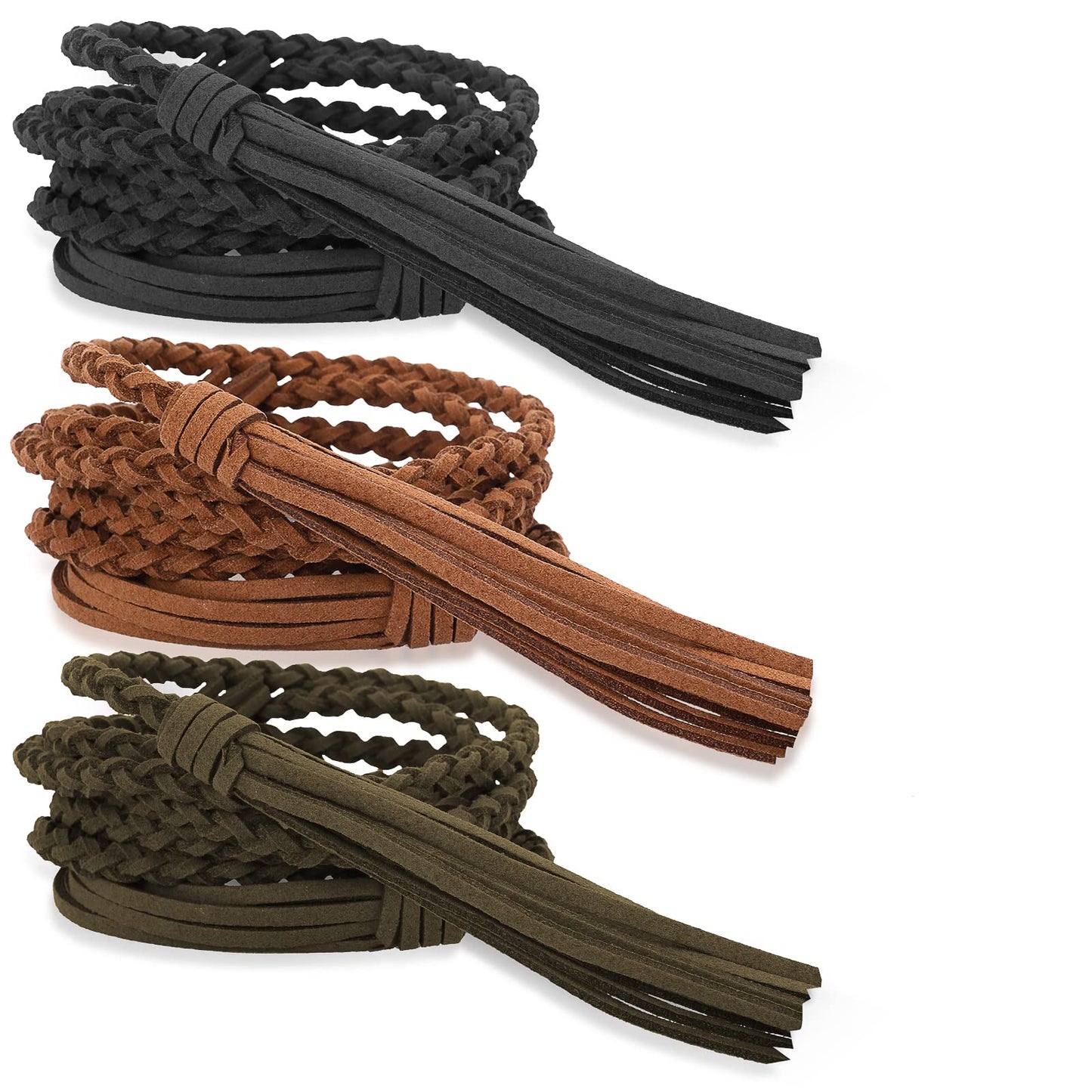 Yolev 3 Pieces Skinny Tassel Belts for Women Dresses Braided Waist Belt Woven Tassel Chain Belt Rope Belt for Skirt Dress