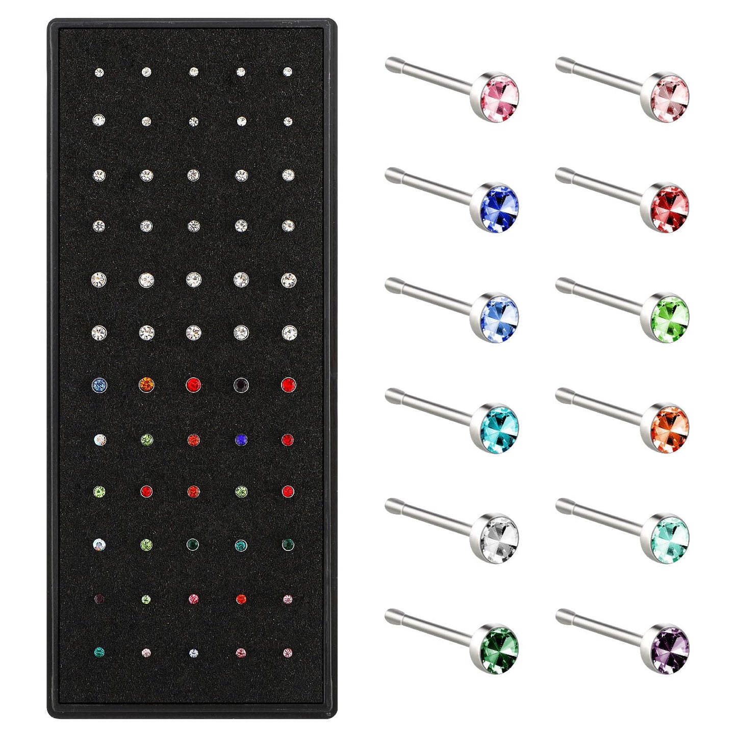 Yolev 60pcs Surgical Stainless Steel Nose Studs, Hypoallergenic Body Piercing Jewelry Nose Studs Ear Piercings Stainless Steel Tragus Helix Barbell Body Piercing Jewelry