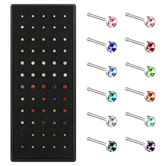 Yolev 60pcs Surgical Stainless Steel Nose Studs, Hypoallergenic Body Piercing Jewelry Nose Studs Ear Piercings Stainless Steel Tragus Helix Barbell Body Piercing Jewelry