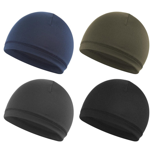 DIVINA VITAE 4Pcs Skull Cap Soft Beanie Hat Stretchy Cycling Cap Breathable Wave Cap Helmet Liner Multifunctional Headwear Hair Sleeping Cap for Men Women (4 Colors)