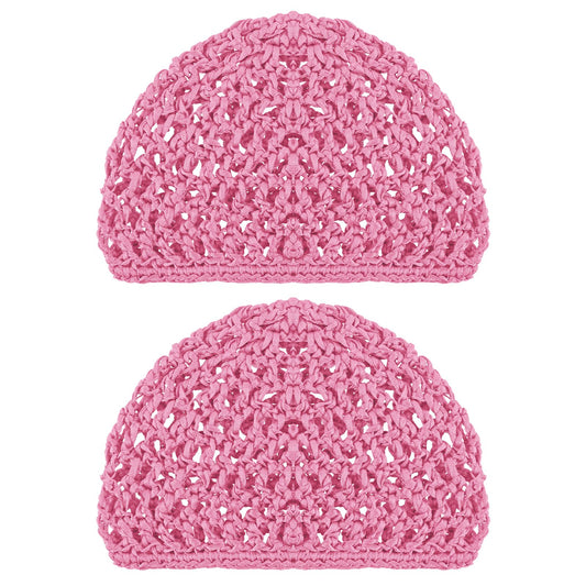 IVINA VITAE 2PCS Mesh Crochet Hair Net Snoods for Women Knit Snood Hat Crocheted Hairnet Snoods Cover Crocheted Sleep Cap Rayon Hair Cover Accessory for Sleeping Thick Short (pink)