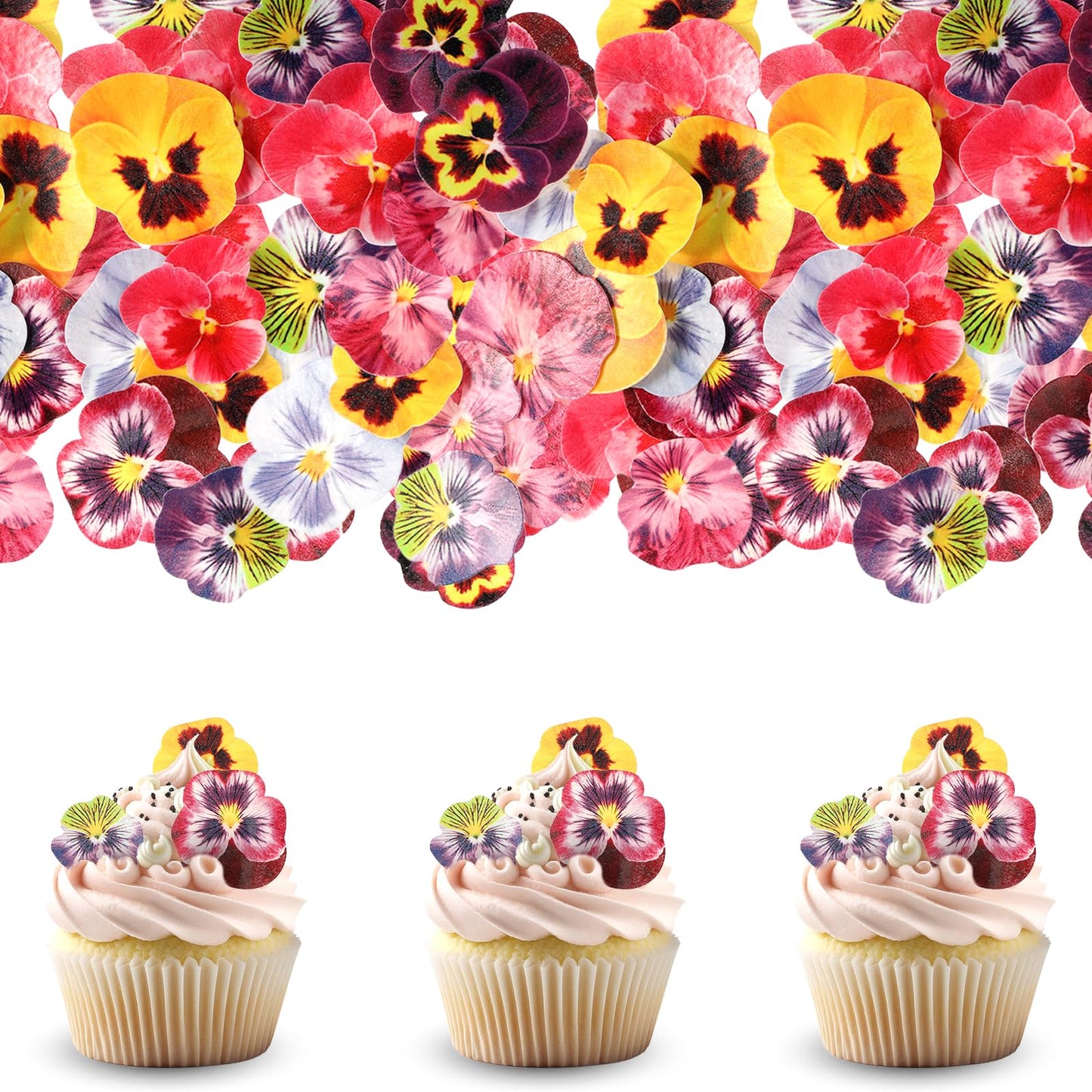 60 Pcs Edible Flowers for Cakes Decorating Pansies Flower Cupcake Toppers Butterfly Floral Cake Decorations Edible Wafer Paper Flowers Cake Topper for Wedding Cake Birthday Party Food Decoration