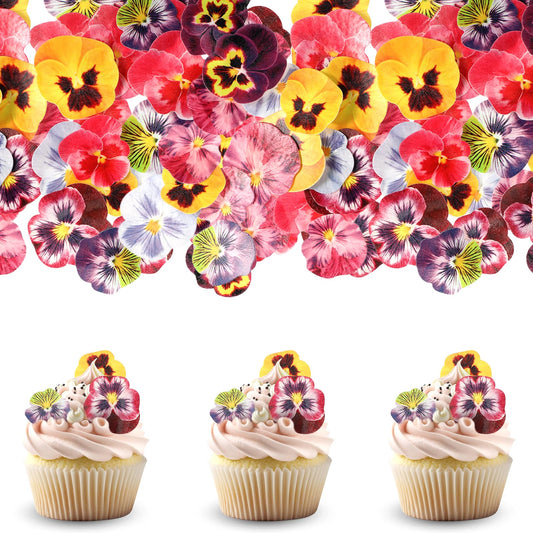60 Pcs Edible Flowers for Cakes Decorating Pansies Flower Cupcake Toppers Butterfly Floral Cake Decorations Edible Wafer Paper Flowers Cake Topper for Wedding Cake Birthday Party Food Decoration