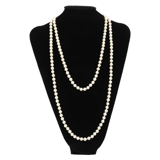 Josojoou Long Pearl Necklaces for Women, Vintage Elegant Pearl Necklace Layered, Imitation Round Beaded Ball Faux Pearls Necklaces for Wedding Bridal Gatsby Costume Jewelry(59in)