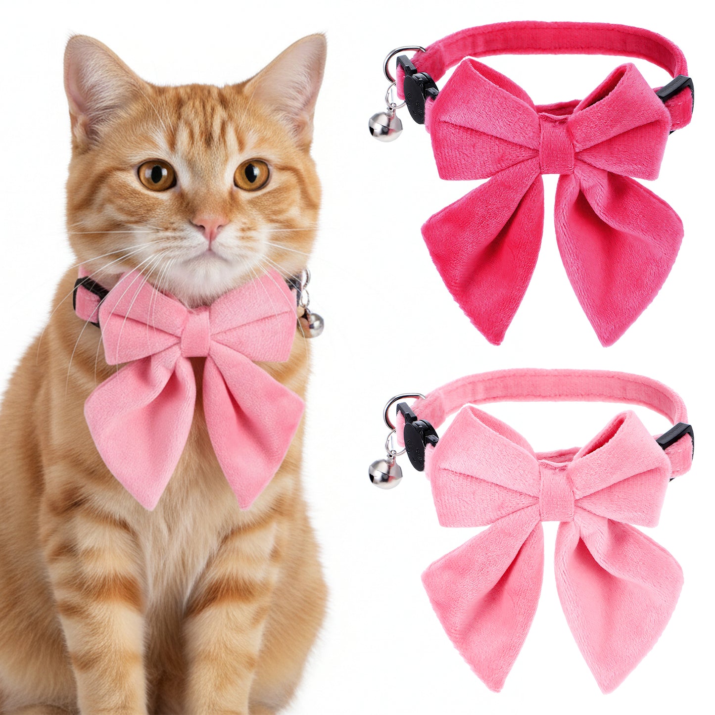 Cat Collar Breakaway With Bells, Soft Cotton Bowtie Collar For Girl Cats, Small Cats Collar With Bow, 2 Pack Cute Kitten Collars, Adjustable 8-12 Inch