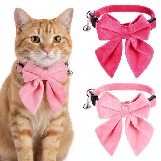 Cat Collar Breakaway With Bells, Soft Cotton Bowtie Collar For Girl Cats, Small Cats Collar With Bow, 2 Pack Cute Kitten Collars, Adjustable 8-12 Inch