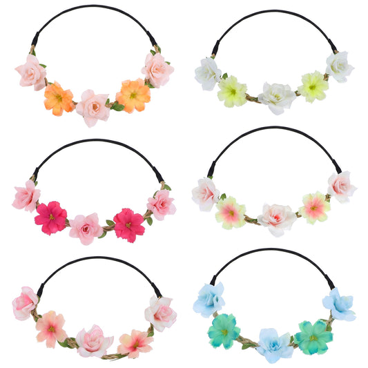 6 PCS Boho Hair Wreaths Flower Crowns for Women Girls Floral Headbands Headpiece for Weddings, Bridesmaids, Flower Girls, Tea Party, Bavarian Festival, Boho Floral Hair Accessories