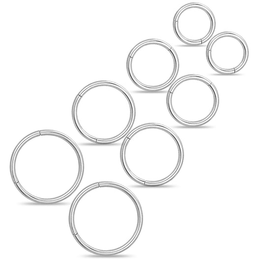 Yolev 8pcs Nose Rings Hoop 16g Surgical Steel Thin Hinged Clicker Segment Ring Septum Piercing Jewelry Tragus Helix Earring Cartilage Daith Body Piercing For Women Men 6/8/10/12mm
