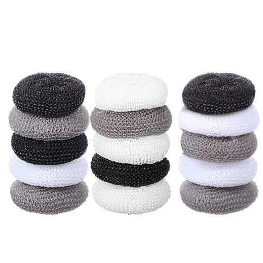Plastic Dish Scrubbers for Dishes 15Pcs Plastic Pot Round Scrubber Scouring Pad Assorted Colors Nylon Non Scratch Dish Scrubber for Kitchen Cleaning (Black, White, Gray)