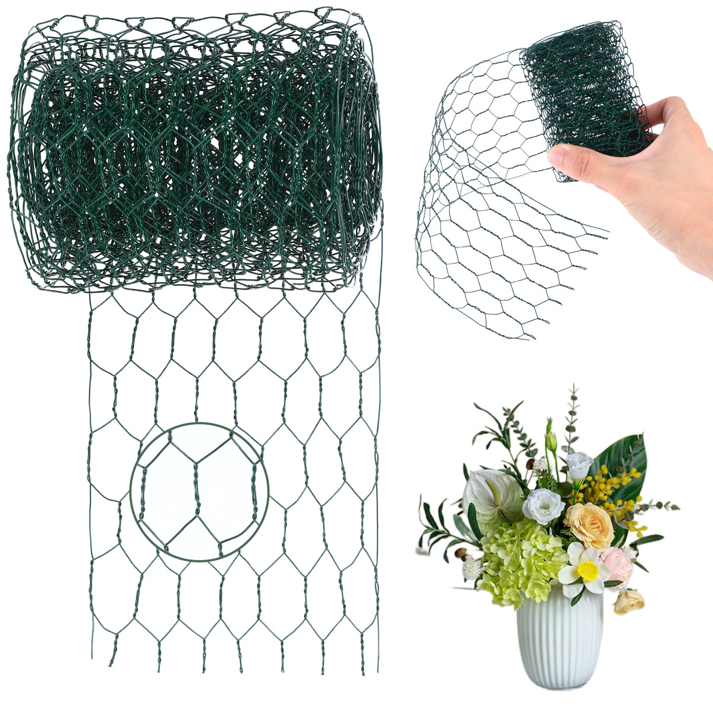 Floral Wire Netting, 4 x 118 Inch Green Metal Mesh, DIY Craft, Flower Arch, Plant Support, Garden Netting